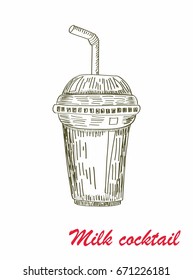 Milk cocktail vector sketch on isolated on white background
