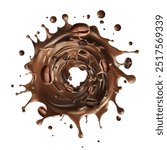 Milk coffee splash  in the middle isolated on background, Vector realistic in 3d illustration. Coffee beans. Realistic 3d seeds