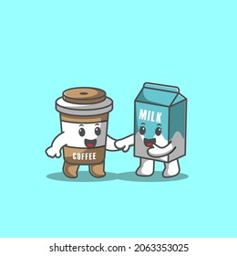 milk and coffee together illustration, milk and coffee hand in hand