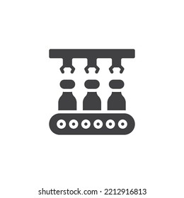 Milk conveyor vector icon. filled flat sign for mobile concept and web design. Conveyor belt with bottles glyph icon. Symbol, logo illustration. Vector graphics