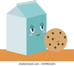Milk with cookie, illustration, vector on white background
