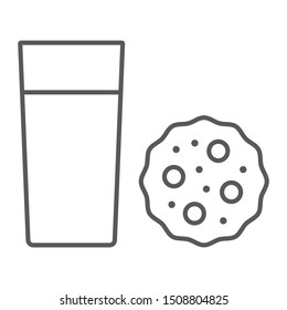 Milk and cookie thin line icon, dessert and sweet, food sign, vector graphics, a linear pattern on a white background. eps 10