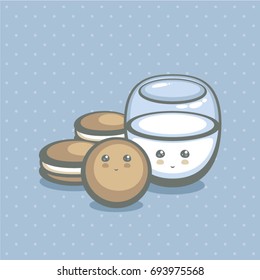 Milk and cookie vector illustration. Cute cup with fresh milk. Natural product. 