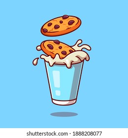 Milk And Cookies Cartoon Vector Icon Illustration. Food And Drink Icon Concept Isolated Premium Vector. Flat Cartoon Style