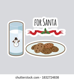 Milk and cookies for Santa. Isolated vector illustration. 