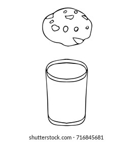 Milk and cookies vector. Doodle style. Design icon, print, logo, poster, symbol, decor, textile, paper