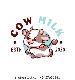 Milk cow with happy cow mascot logo