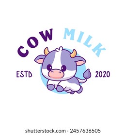 Milk cow with happy cow mascot logo