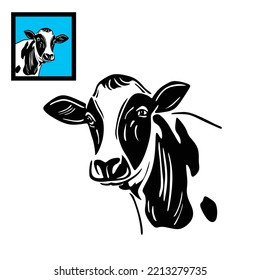 LOGO DE CABEZA DE LA VACA DE LA LECHE, silueta de la cara de ganado en ilustraciones de vector negro