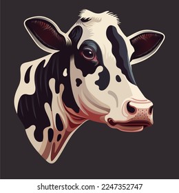 Milk cow head. Realistic color vector digital illustration of cattle for poster design, print, web, packaging. Farm animal. Design element for logo, label, emblem, sign and so on.