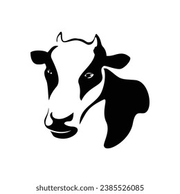milk cow head silhouette design. farm animal sign and symbol. 