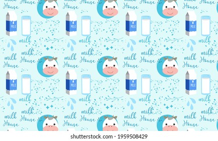 Milk cow seamless pattern. Best logo