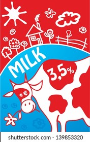 Milk and cow vector background.