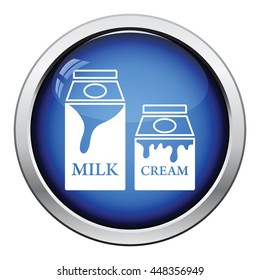 Milk and cream container icon. Glossy button design. Vector illustration.