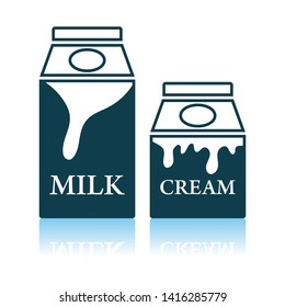 Icono De Contenedor De Leche Y Crema. Diseño de reflexión de sombra. Ilustración vectorial.