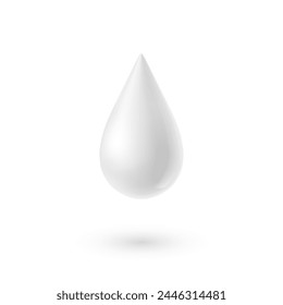 Milk cream drop product. 3d realistic yogurt droplet on white background. Vector shampoo, soap, body lotion or milky yoghurt template