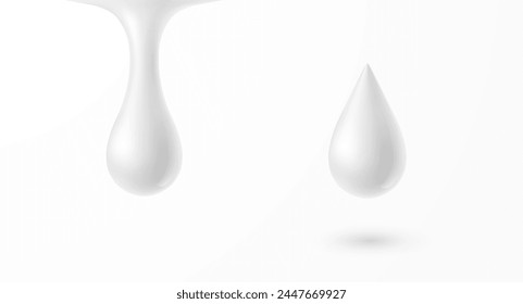 Producto de gota de crema de leche. Gotitas de yogur realistas 3d sobre fondo blanco. Champú de Vector, jabón, loción corporal o Plantillas de yogur lechoso	