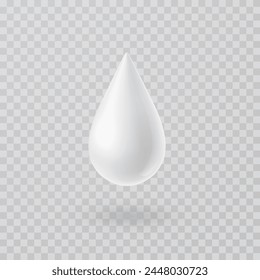 Milk cream drop product. 3d realistic yogurt droplet on transparent background. Vector shampoo, soap, body lotion or milky yoghurt template