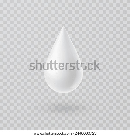 Milk cream drop product. 3d realistic yogurt droplet on transparent background. Vector shampoo, soap, body lotion or milky yoghurt template