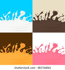 Milk, Cream, Juice and Chocolate Splash on Background. Vector illustration of splashes set