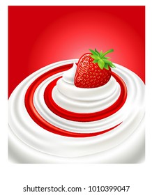 Milk cream swirl with fresh strawberry