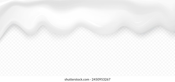 Milk cream vector high quality texture with shadow isolated on transparent background. Melted white creamy, youghurt, milkshake border template