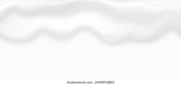 Milk cream vector high quality texture with shadow isolated on transparent background. Melted white creamy, youghurt, milkshake border template