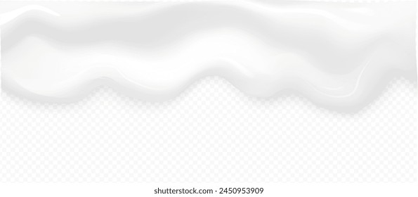 Milk cream vector high quality texture with shadow isolated on transparent background. Melted white creamy, youghurt, milkshake border template