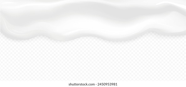 Milk cream vector high quality texture with shadow isolated on transparent background. Melted white creamy, youghurt, milkshake border template