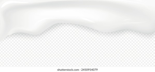 Milk cream vector high quality texture with shadow isolated on transparent background. Melted white creamy, youghurt, milkshake border template