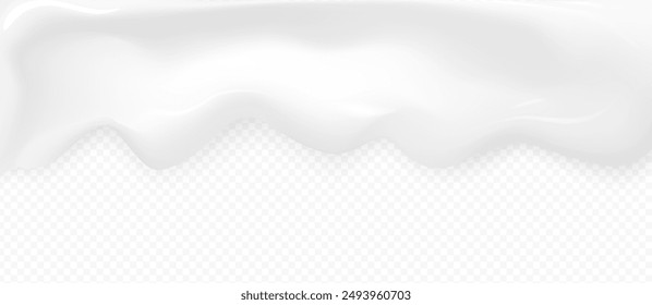 Milk cream vector high quality texture with shadow isolated on transparent background. Melted white creamy, youghurt, milkshake border template