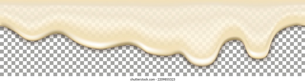 Milk cream wave swirl, liquid drip spill, flowing creamy splash wave. Smooth liquid texture. Sweet dessert on transparent background. Vector illustration