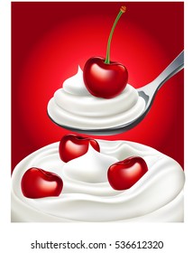 milk cream yogurt with cherry
