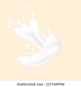 Milch, Sahne, Jogurt mit Tropfen einzeln auf cremefarbenem Hintergrund.Vektorgrafik.