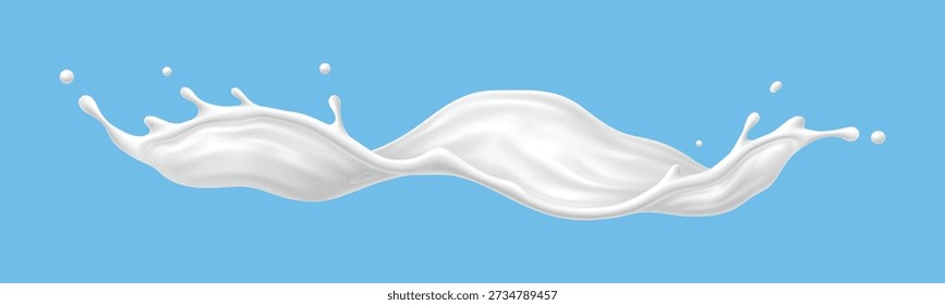 Milk cream yogurt wave splashes. Realistic vector illustration capturing the fluid motion and glossy texture of dairy. Elegant wave splashes for food branding, cosmetic packaging, dairy product labels