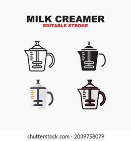 Milk Creamer Icon Symbol Set Of Outline, Solid, Flat And Filled Outline Style. Isolated On White Background. Editable Stroke Vector Icon.