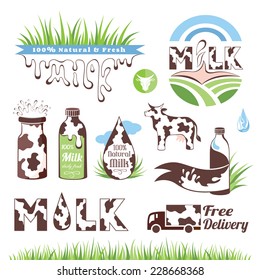 Milk and creamery labels, emblems and design elements