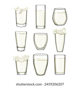 milk cup set cartoon. drink container, beverage calcium, glass liquid milk cup sign. isolated symbol vector illustration