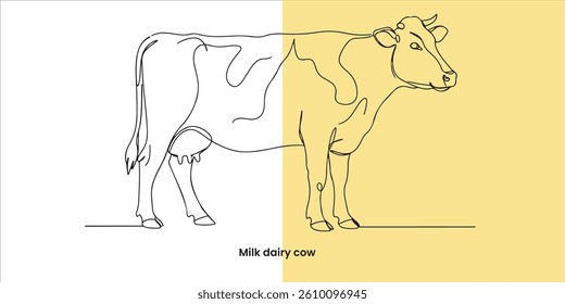 Milk dairy cow continuous single line art drawing sketch on white background	