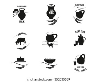 Milk and Dairy farm label, logo and badges. Milk icons.