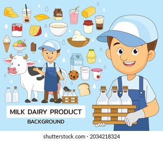 Milk dairy product concept background. Flat icons.