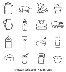 Milk and dairy products icon set. Milk reception collection. Thin line design