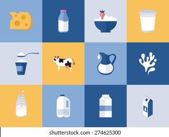 Milk and dairy products icons for graphic, web and logo design