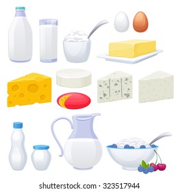 Milk dairy products icons set. Yogurt cheese cream butter vector illustration.