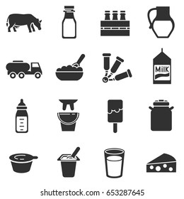 Milk and dairy products, monochrome icons set