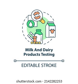 Milk And Dairy Products Testing Concept Icon. Lab Analysis For Food Safety Abstract Idea Thin Line Illustration. Isolated Outline Drawing. Editable Stroke. Arial, Myriad Pro-Bold Fonts Used