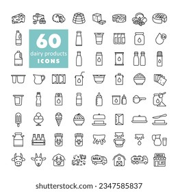 Milk, dairy products vector icon set. Graph symbol for cooking web site and apps design, logo, app, UI