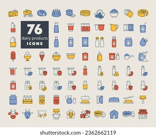 Milk, dairy products vector icon set. Graph symbol for cooking web site and apps design, logo, app, UI