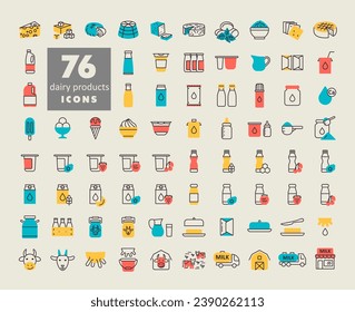 Milk, dairy products vector icon set. Graph symbol for cooking web site and apps design, logo, app, UI
