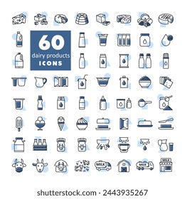 Milk, dairy products vector icon set. Graph symbol for cooking web site and apps design, logo, app, UI